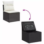 vidaXL Set divani da giardino in rattan PE, nero e bianco crema, piedini regolabili