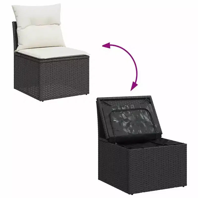 vidaXL Set divani da giardino in rattan PE, nero e bianco crema, piedini regolabili