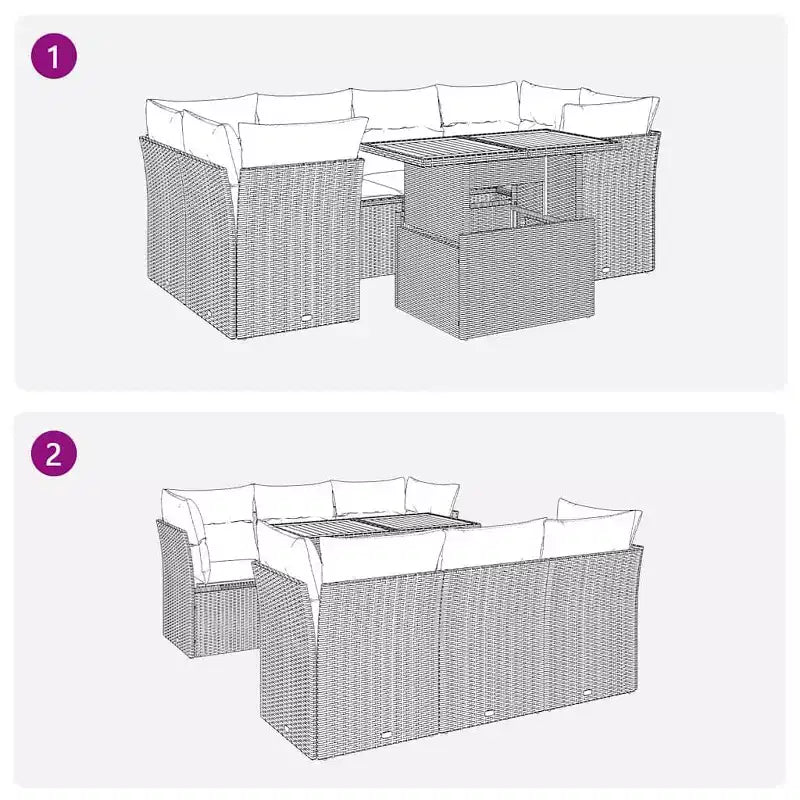 vidaXL Set divani da giardino in rattan PE, nero e bianco crema, piedini regolabili
