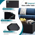 Celebalcony 7 Pieces Outdoor Sectional Sofa Patio Furniture Sets. Black Wicker Rattan Patio Conversation Sets with Cushion and Glass Table