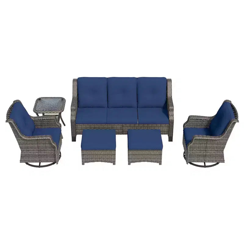 UPTIOT 6-Pieces Wicker Outdoor Patio Furniture Set Rattan Chair Wicker Set
