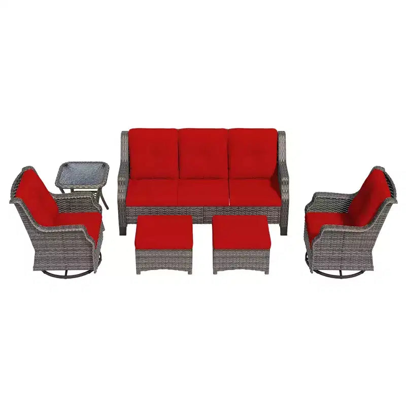 UPTIOT 6-Pieces Wicker Outdoor Patio Furniture Set Rattan Chair Wicker Set
