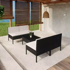 vidaXL Set Divani da Giardino Divano Sezionale da Esterno in Polyrattan Nero