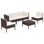 vidaXL Patio Lounge Set Outdoor Sectional Sofa Set with Table, Poly Rattan, Brown, Cream White Cushions