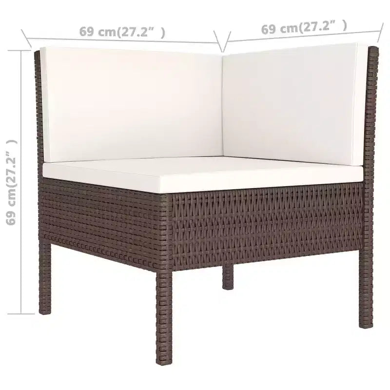 vidaXL Patio Lounge Set Outdoor Sectional Sofa Set with Table, Poly Rattan, Brown, Cream White Cushions