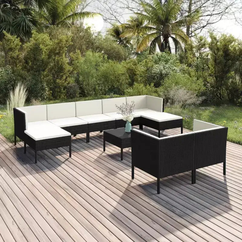 vidaXL Patio Lounge Set Outdoor Sectional Sofa Set Table Poly Rattan Black