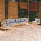 vidaXL 6 Piece Patio Lounge Set with Gray Cushions Solid Pinewood - Brown and Gray