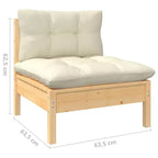 vidaXL Solid Pinewood Patio Lounge Set 4 Piece with Cushions - Brown and Cream