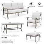 HAPPATIO 6 Piece Aluminum Patio Furniture Set, Outdoor Chairs with Ottomans and Loveseat, Outdoor Sofa with Cushions and Coffee Table(Gray)