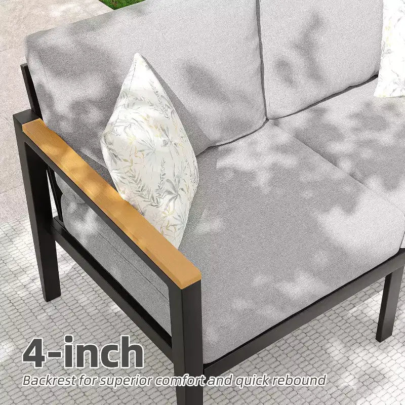 4-Piece Aluminum Patio Furniture Set, Removable Cushions, Tempered Glass Table for Outdoor Conversations, Light Grey