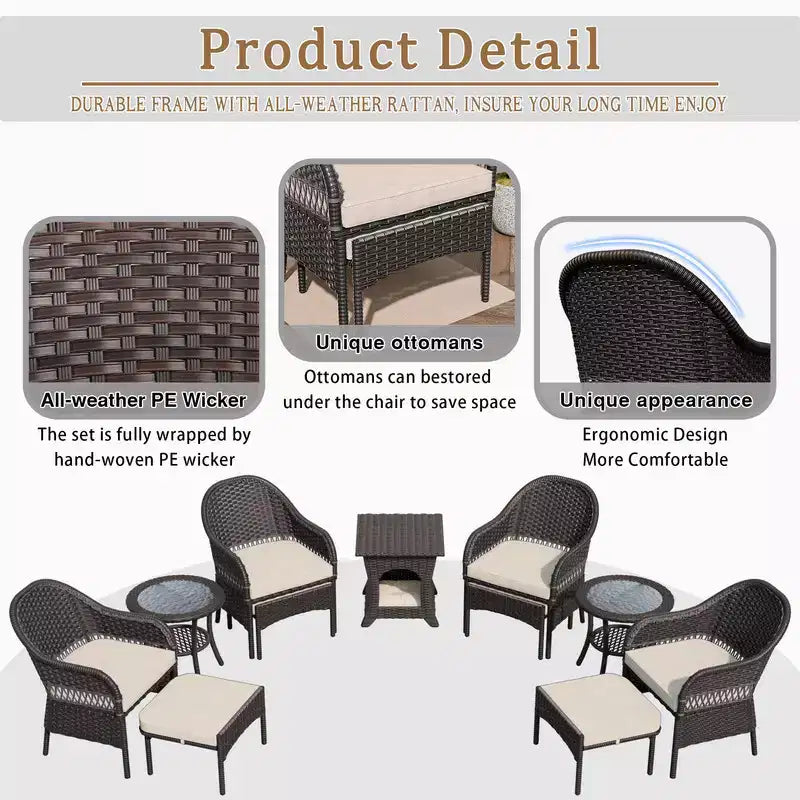 UPTIOT 11-Piece Outdoor Wicker Patio Conversation Seating Set