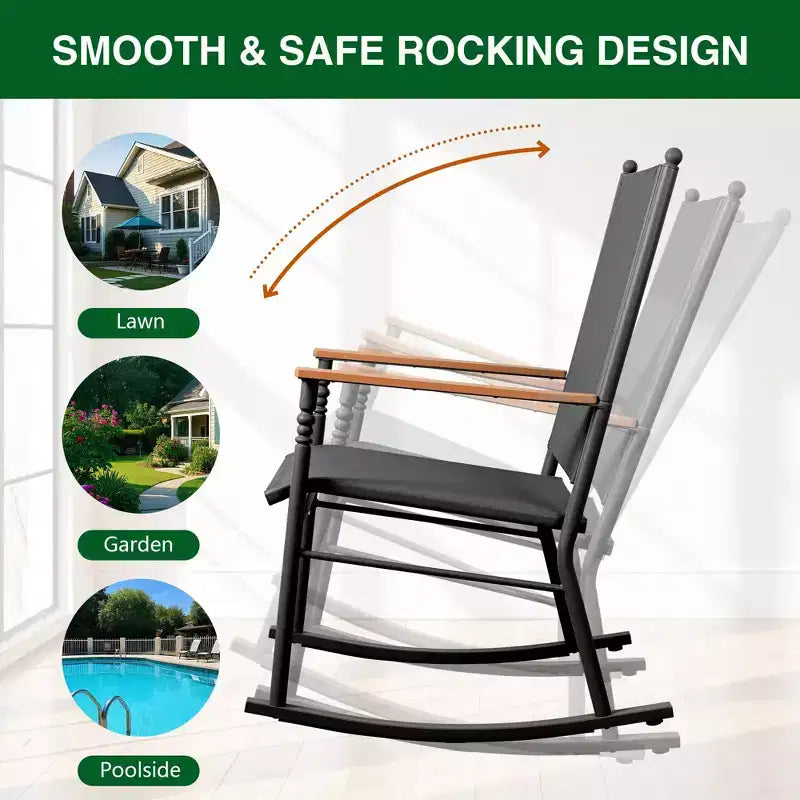Celebalcony Outdoor Rocking Chairs Set of 2, High Back Patio Rocking Chair Set,Textilene Fabric Outdoor Rocking Chair for Porch,Patio,Balcony