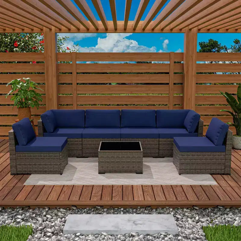 UPTIOT 7-Piece Wicker Outdoor Patio Conversation Sofa Set