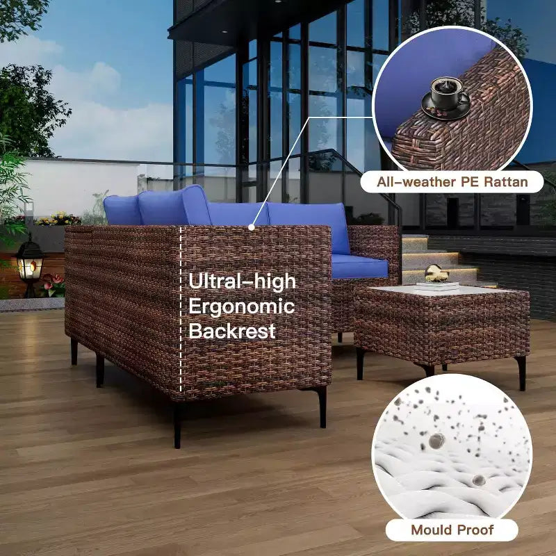 4 Pieces Patio Sectional Furniture PE Rattan loveseat Sofa Set, Wicker Outdoor Conversation Couch Sets with Coffee Table & Storage