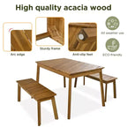 JVNOXK 3 Pieces Acacia Wood Table Bench Dining Set For Furniture With 2 Benches, Picnic Beer Table forPatio,Garden, Natural