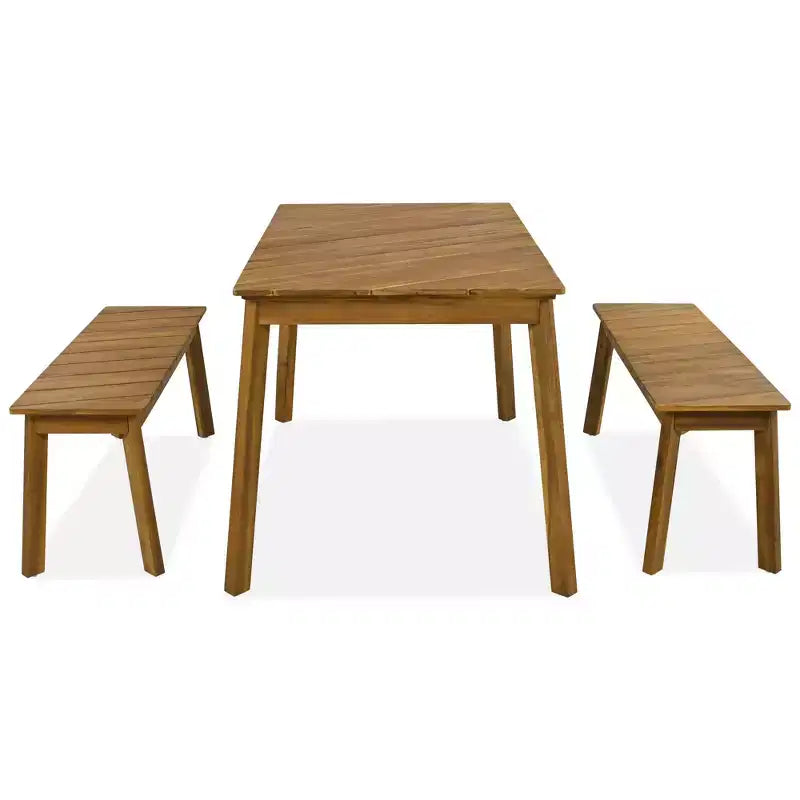 JVNOXK 3 Pieces Acacia Wood Table Bench Dining Set For Furniture With 2 Benches, Picnic Beer Table forPatio,Garden, Natural