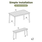 JVNOXK 3 Pieces Acacia Wood Table Bench Dining Set For Furniture With 2 Benches, Picnic Beer Table forPatio,Garden, Natural
