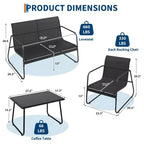Set da esterni da 4 pezzi con tessuto in Textilene e tavolo in vetro temperato. Mobili da conversazione per tutte le stagioni per giardino, piscina, balcone