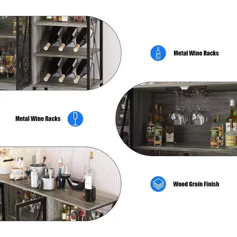 Mobile bar industriale con portabottiglie e mensole