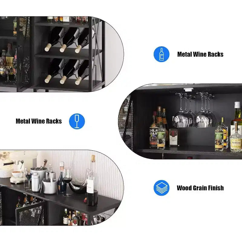 Mobile bar industriale con portabottiglie e mensole