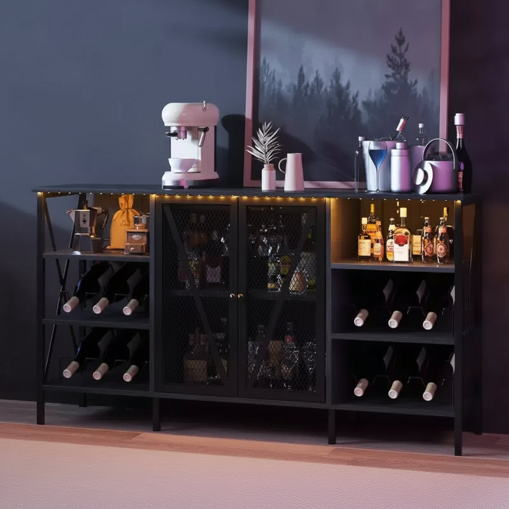 Acekool Industrial Bar Cabinet , Wine Rack Sideboard with Storage Shelves for Dining Room or Living Room