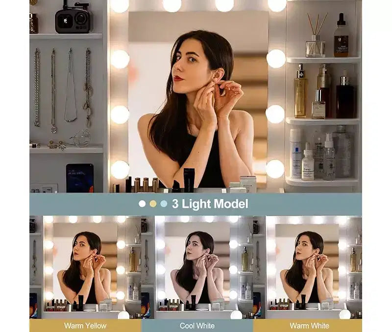 Toeletta Bianca con Specchio LED e Contenitori