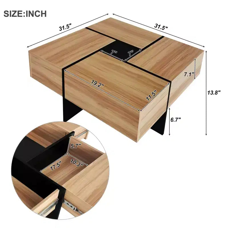Tavolino da caffè quadrato da 31,5" con 4 scomparti portaoggetti nascosti e piano scorrevole estensibile