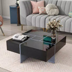 31.5in Square Coffee Table with 4 Hidden Storage Compartments, Cocktail Table with Extendable Sliding Tabletop, Center Table for Living Room