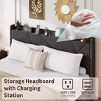 Struttura letto flottante con testiera contenitore, luci a LED e ricarica USB – Completo/Queen/King