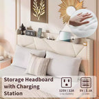 Struttura letto flottante con testiera contenitore, luci a LED e ricarica USB – Completo/Queen/King