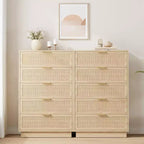 Cassettiera a 5 cassetti in rattan con struttura in legno