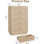 Cassettiera a 5 cassetti in rattan con struttura in legno