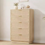 Cassettiera a 5 cassetti in rattan con struttura in legno