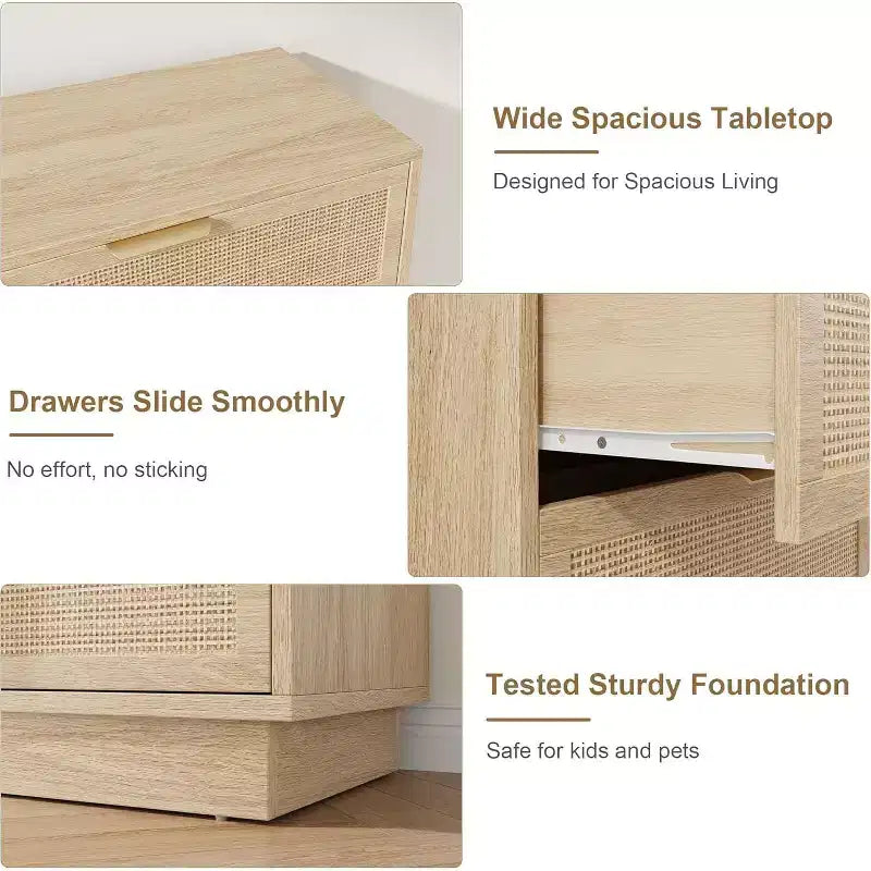 Cassettiera a 5 cassetti in rattan con struttura in legno