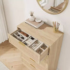Cassettiera a 5 cassetti in rattan con struttura in legno