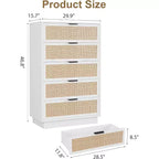 Cassettiera a 5 cassetti in rattan con struttura in legno
