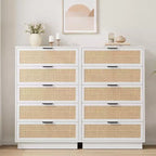 Cassettiera a 5 cassetti in rattan con struttura in legno