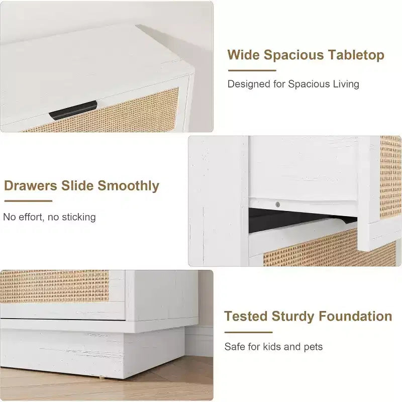 Cassettiera a 5 cassetti in rattan con struttura in legno