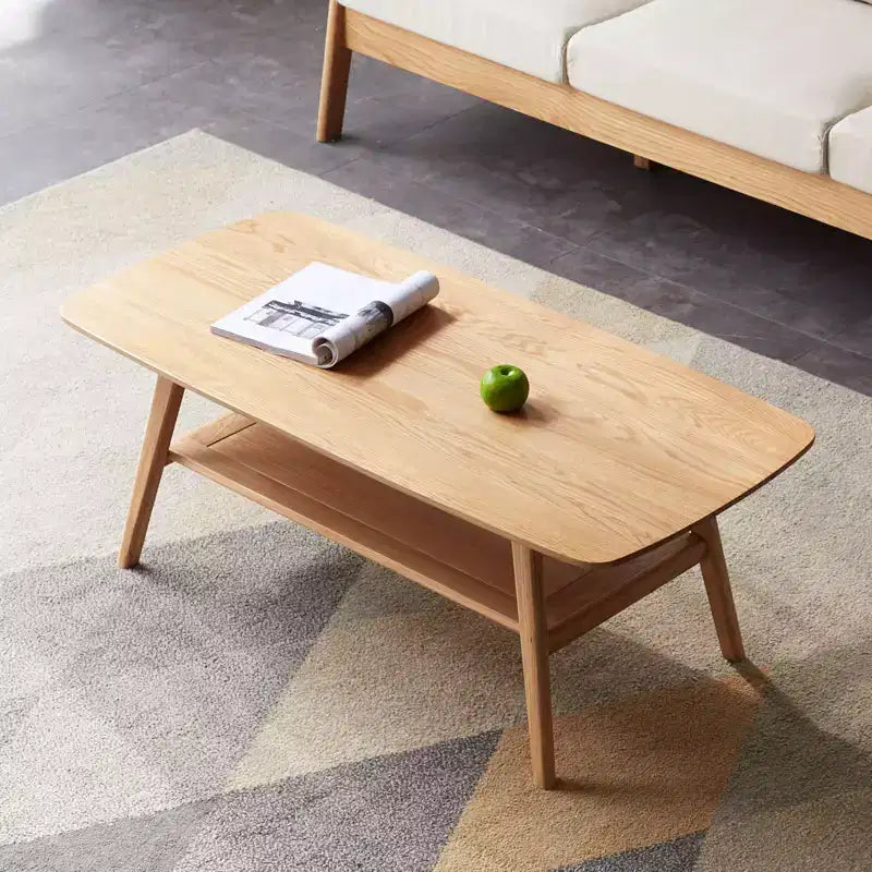 TUYOHW Coffee Table 100% Premium Oak Frame,47x22 / 40x20 2-Tier Natural Low Center Table for Living Room,Low Accent Table,Easy to Assemble