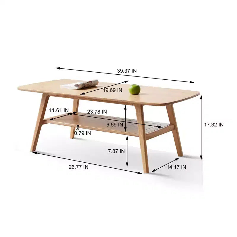 Tavolino da Caffè in Legno Massello di Rovere con Ripiano a Due Livelli – Disponibile nelle Misure 40x20 e 47x22