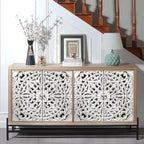 GDFStudio Eni Vintage 59'' Storage Cabinet with 4 Carved Wood Doors and 2 Shelves