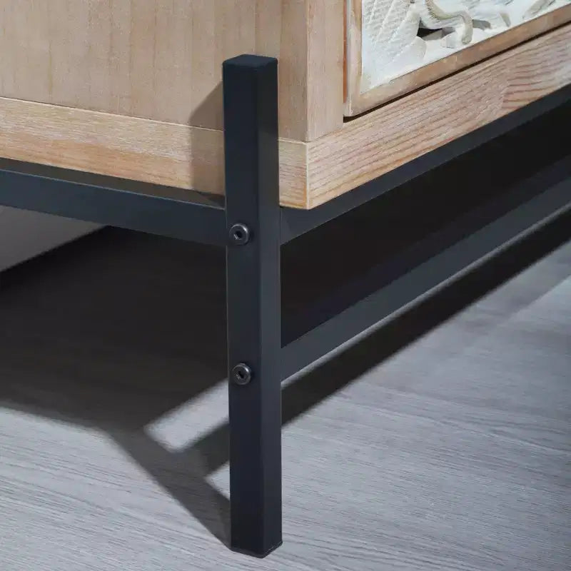 Mobile contenitore vintage da 59'' con 4 ante in legno intagliato e 2 ripiani