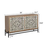 Mobile contenitore vintage da 59'' con 4 ante in legno intagliato e 2 ripiani