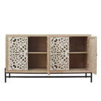 Mobile contenitore vintage da 59'' con 4 ante in legno intagliato e 2 ripiani