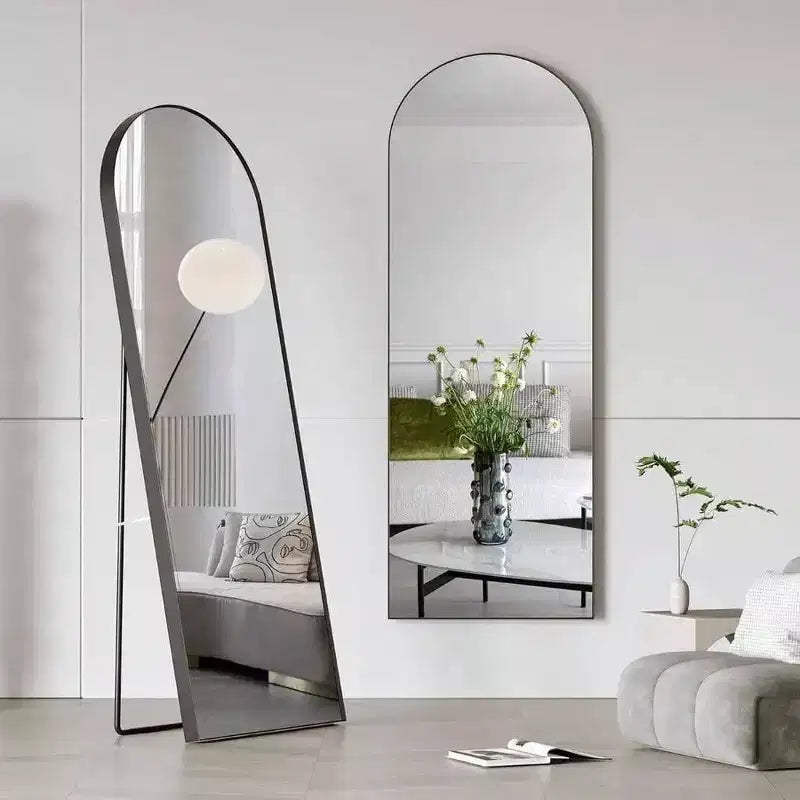 Specchio ad arco a figura intera con cornice in alluminio, 58 x 18 pollici