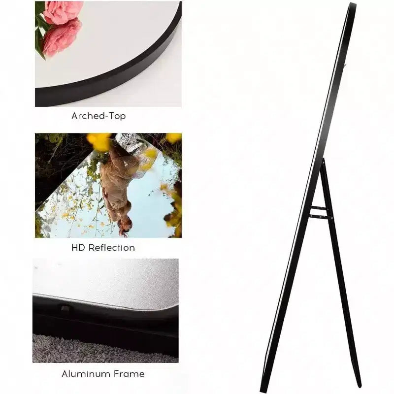 Specchio ad arco a figura intera con cornice in alluminio, 58 x 18 pollici