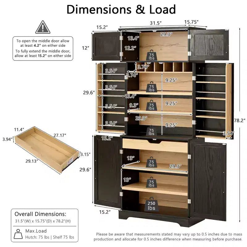 Dispensa da Cucina Coloniale 78,2" – 6 Ante, 8 Ripiani e Cassetto Nascosto