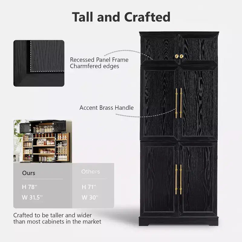 Dispensa da Cucina Coloniale 78,2" – 6 Ante, 8 Ripiani e Cassetto Nascosto