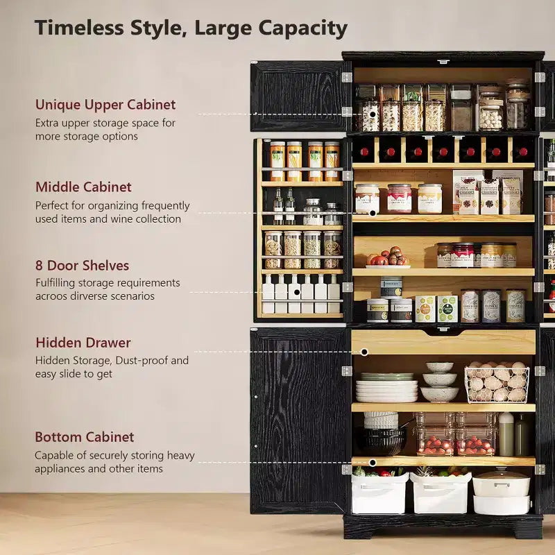 Dispensa da Cucina Coloniale 78,2" – 6 Ante, 8 Ripiani e Cassetto Nascosto