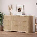 55 Fluted Dresser with Gold Handles, 10-Drawer Double Dresser Organizer, Modern Long Chest for Bedroom Closet Storage, Natural